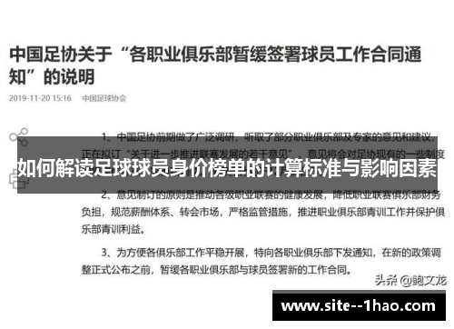 如何解读足球球员身价榜单的计算标准与影响因素